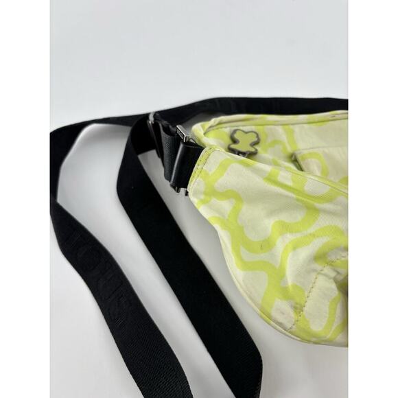 Tous Crossbody Bag Lime Green White Kaos Messenger Nylon Zip Pockets Bear Charm - Picture 5 of 16